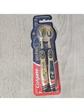 Colgate Harry Potter Kids Toothbrush Limited Edition Set 2 Extra Soft Gold New